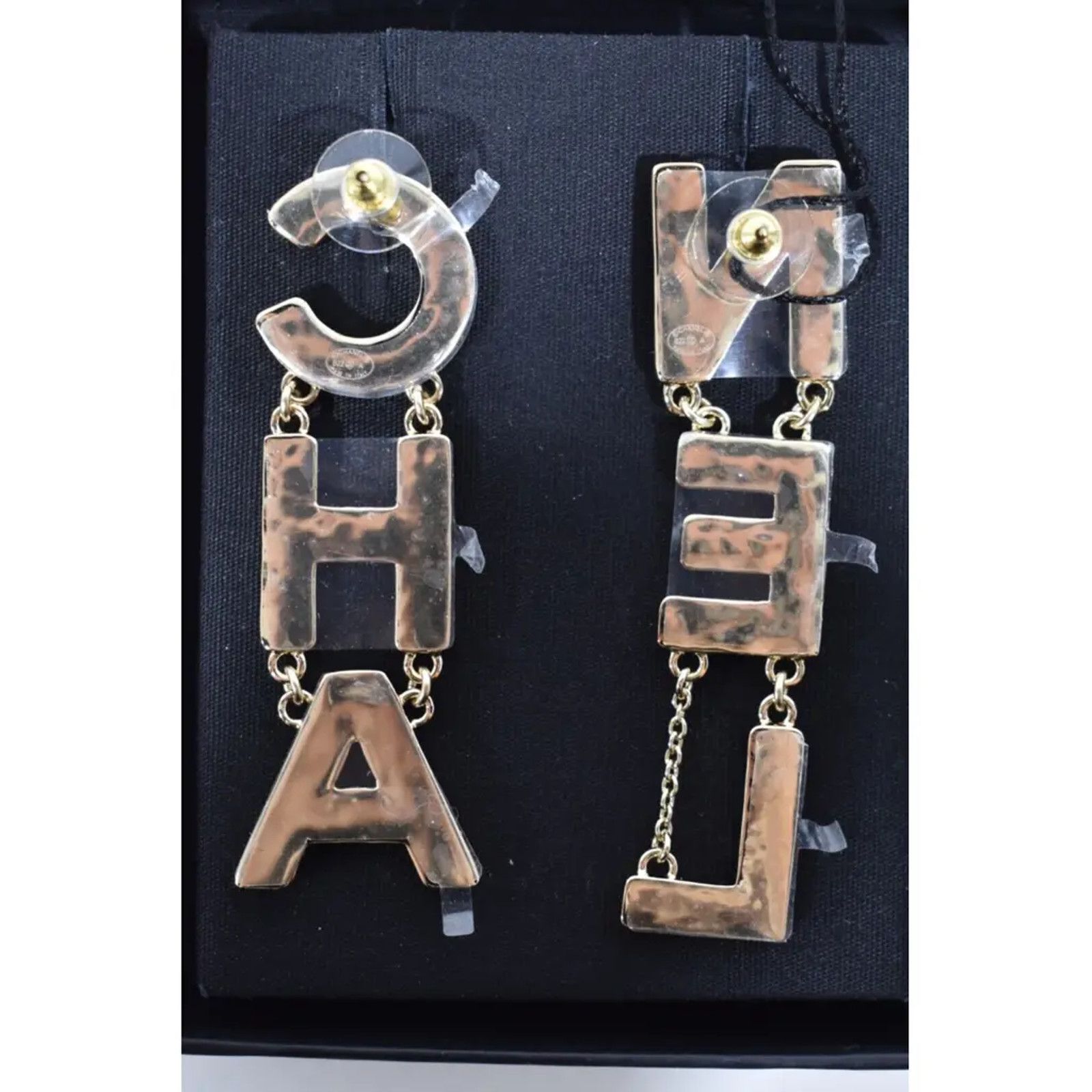 Chanel Chanel Gold CHA NEL Letter Logo Large Dangle Drop Earrings Size ONE SIZE - 7 Thumbnail