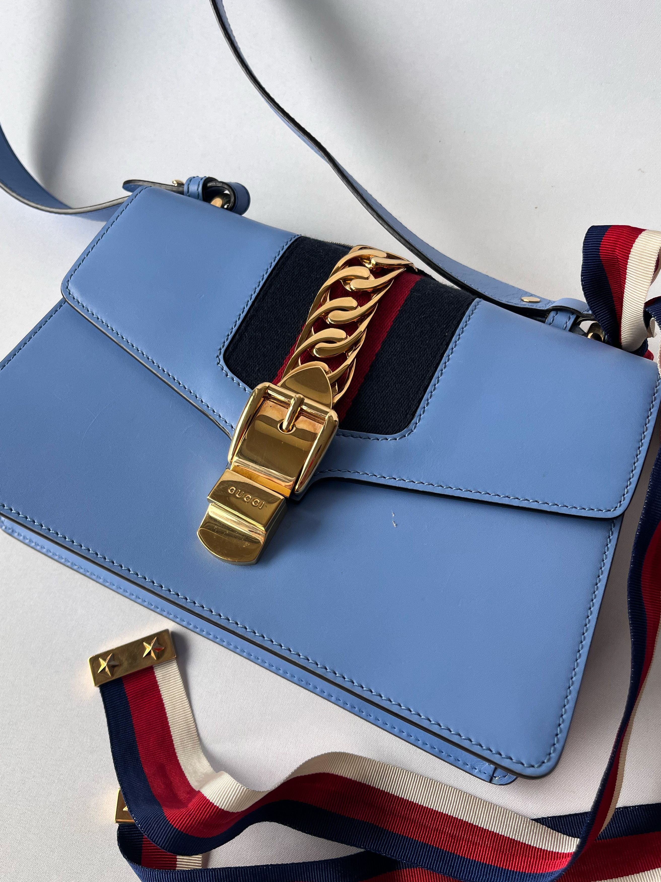 Gucci Gucci Blue Leather Small Sylvie Chain Shoulder Bag Size ONE SIZE - 8 Thumbnail