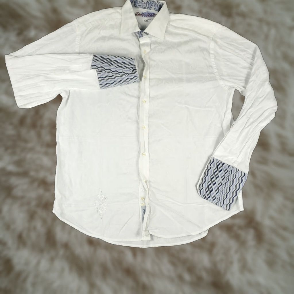 Robert Graham Robert Graham Shirt Mens XL White Button-Up Long Sleeve Collar Oxford Cotton Modern Classic Preppy Size US XL / EU 56 / 4 - 1 Thumbnail