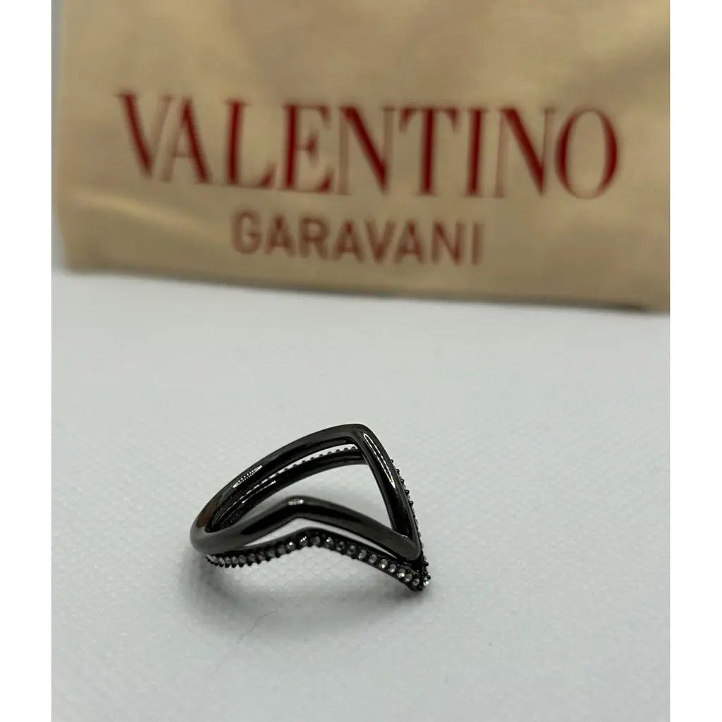 Valentino alentino Garavani V Crystal Ring Black Size ONE SIZE - 2 Thumbnail