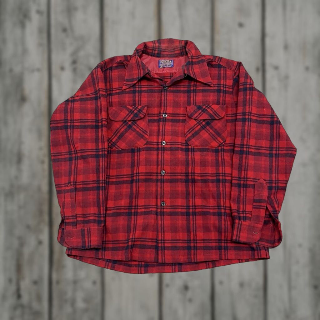 Pendleton VINTAGE Pendleton Board Shirt Red Plaid Flannel Wool Mens Large Loop Collar Size US L / EU 52-54 / 3 - 1 Thumbnail