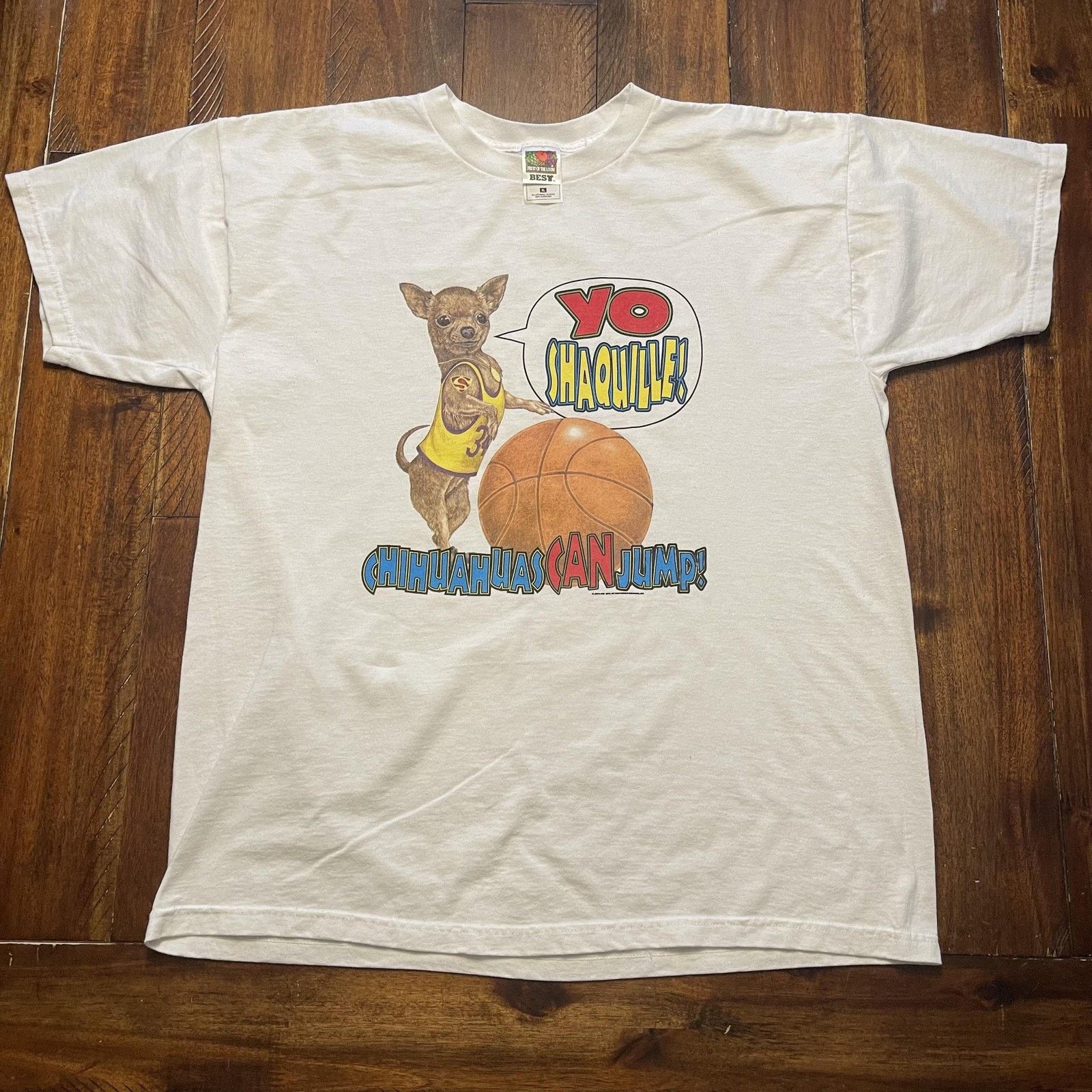 Fruit Of The Loom Vtg Yo Shaquille Chihuahuas Can Jump Shirt Mens XL Tee 90s Size US XL / EU 56 / 4 - 2 Thumbnail