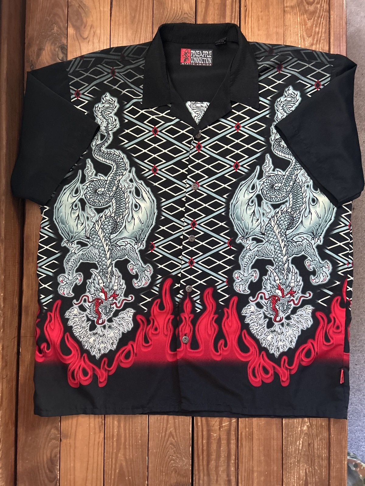 Vintage Crazy Vintage Y2K Dragon Flame Jnco Style Button Shirt Size US XL / EU 56 / 4 - 1 Thumbnail