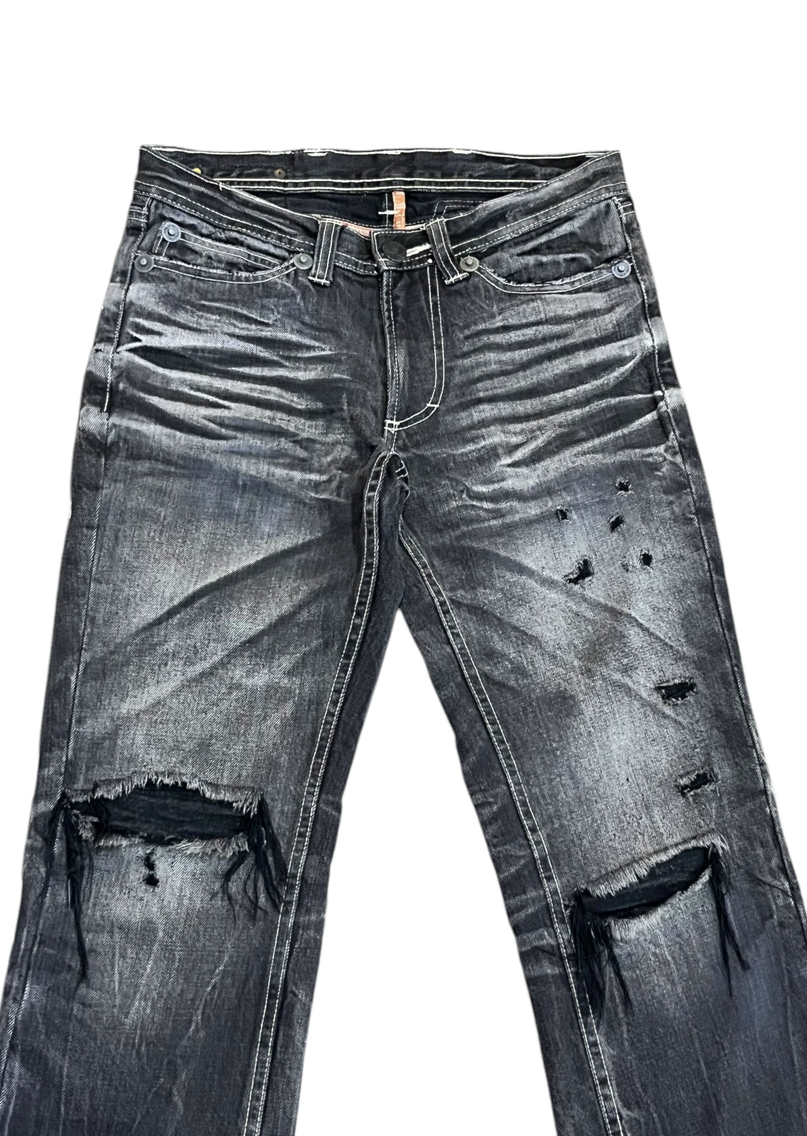 Black Label 🔥ARMY OF NO! Grunge Blow Out Knee Clawmark Distressed Denim Size US 29 - 3 Thumbnail