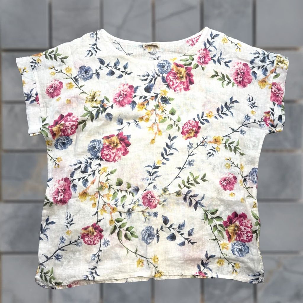Bell Bella Umbra Linen Top Womens Large White Floral Shirt Boxy Boho Garden Party Blouse Shirt Bohemian Womens L White Floral Boho Garden Party Shirt Size L / US 10 / IT 46 - 1 Thumbnail
