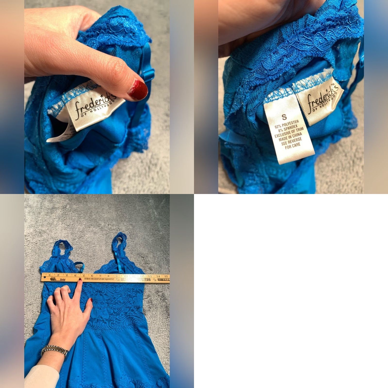 Vintage Frederick's of Hollywood Camisole Blue Lace Trim S Womens Small Size ONE SIZE - 8 Thumbnail