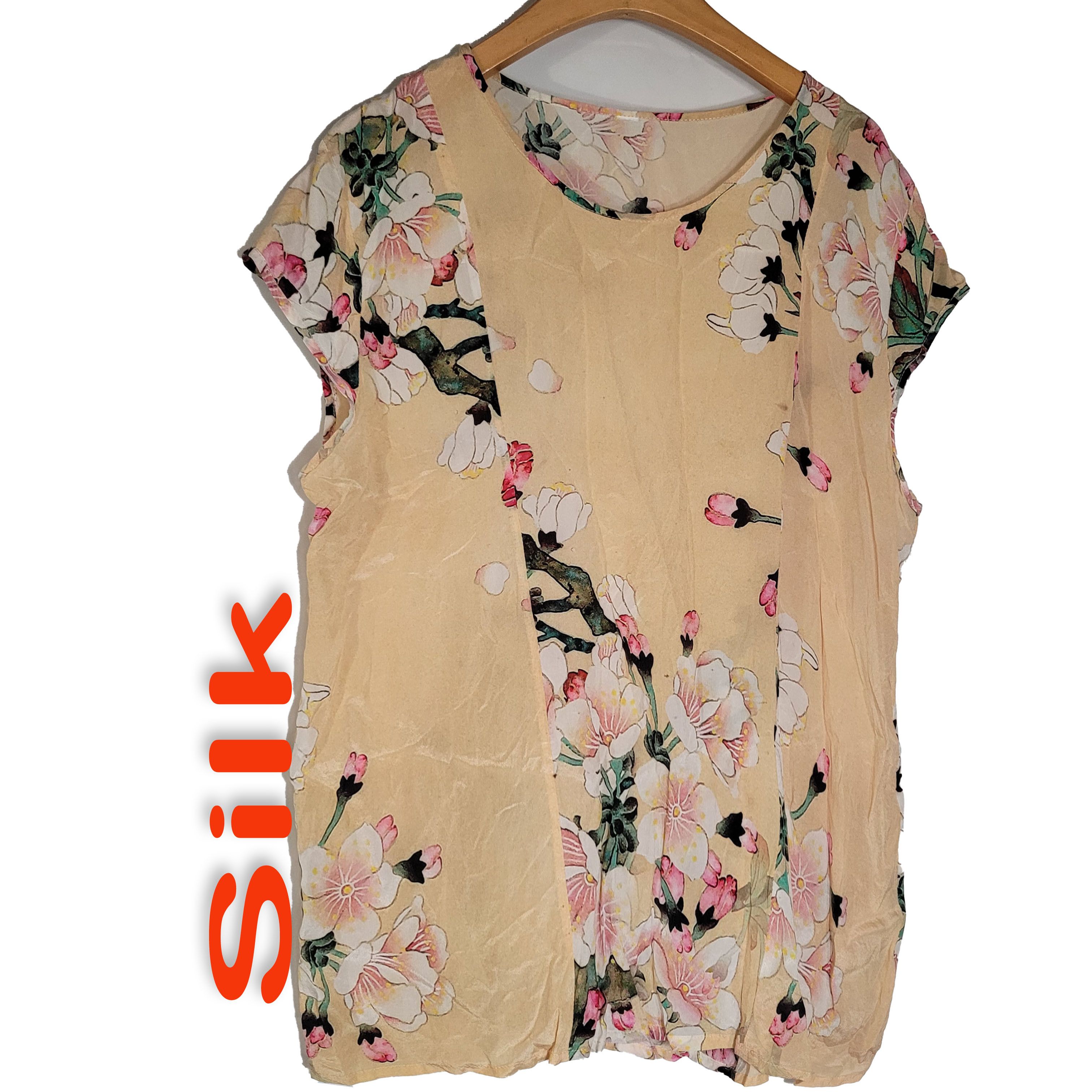 Other Women's 100% Silk Size XL Short Sleeve Top Shirt SDJ591 Size XL / US 12-14 / IT 48-50 - 1 Thumbnail