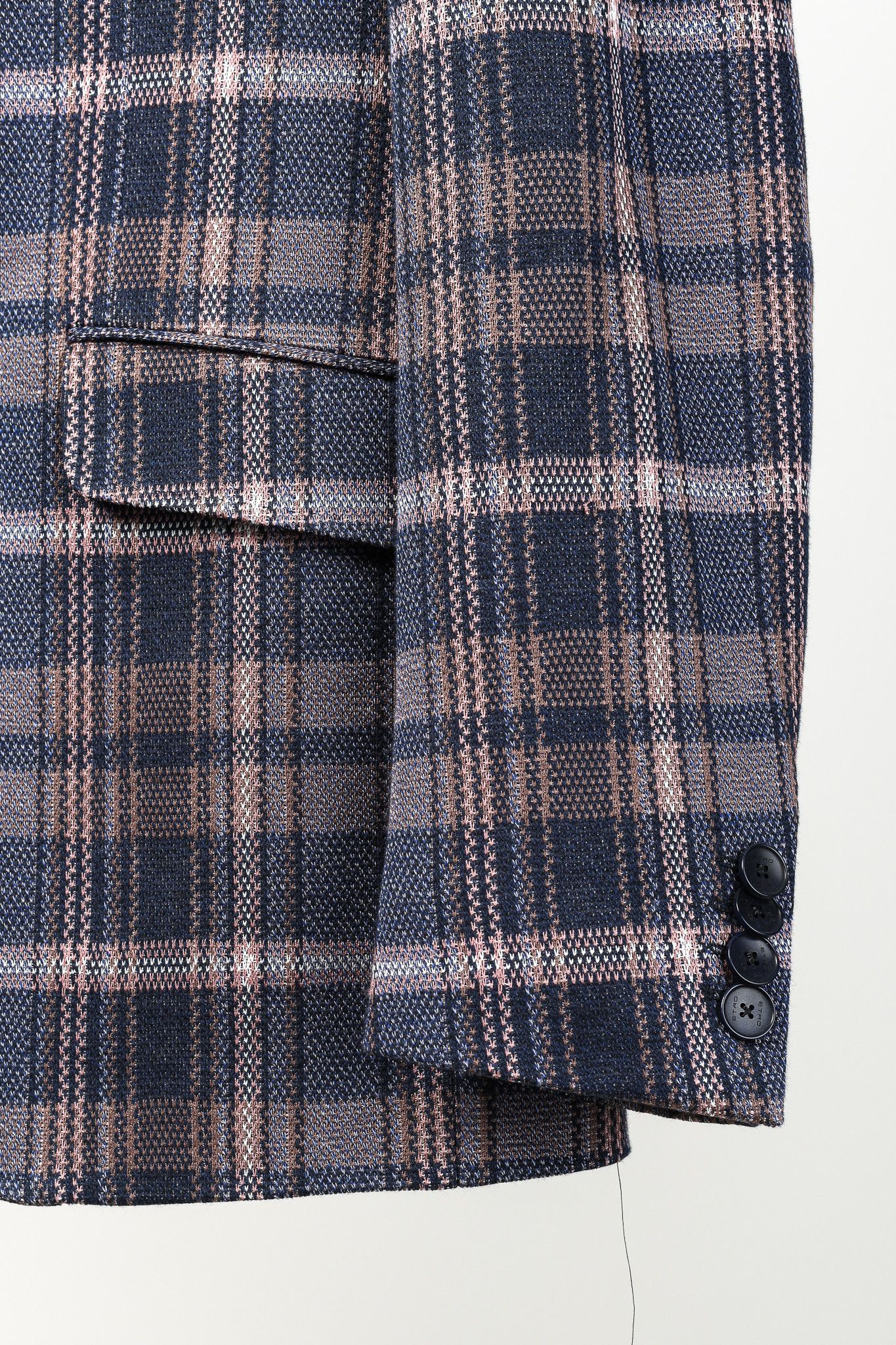 Etro Etro Navy Pink Tartan Classic Single-Breast Knit Blazer Size 40R - 6 Thumbnail