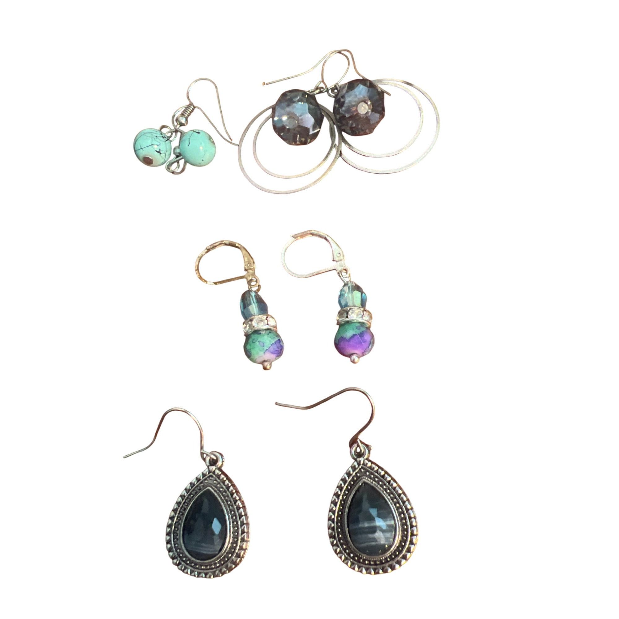 Other Lot 9 Pairs of Pierced Earrings Dangle Drop Silver Tone Blue Size ONE SIZE - 2 Thumbnail