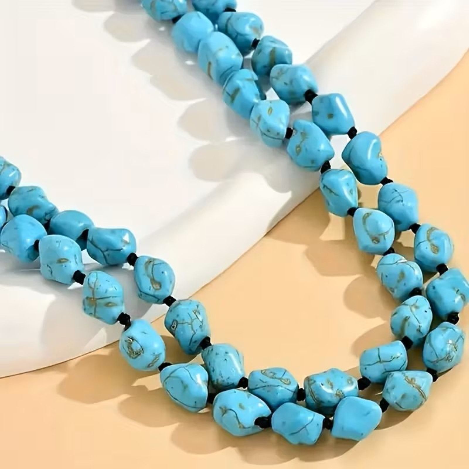 Other Natural Turquoise Double Layer Necklace - 46" Hand-Knotted Size ONE SIZE - 4 Thumbnail