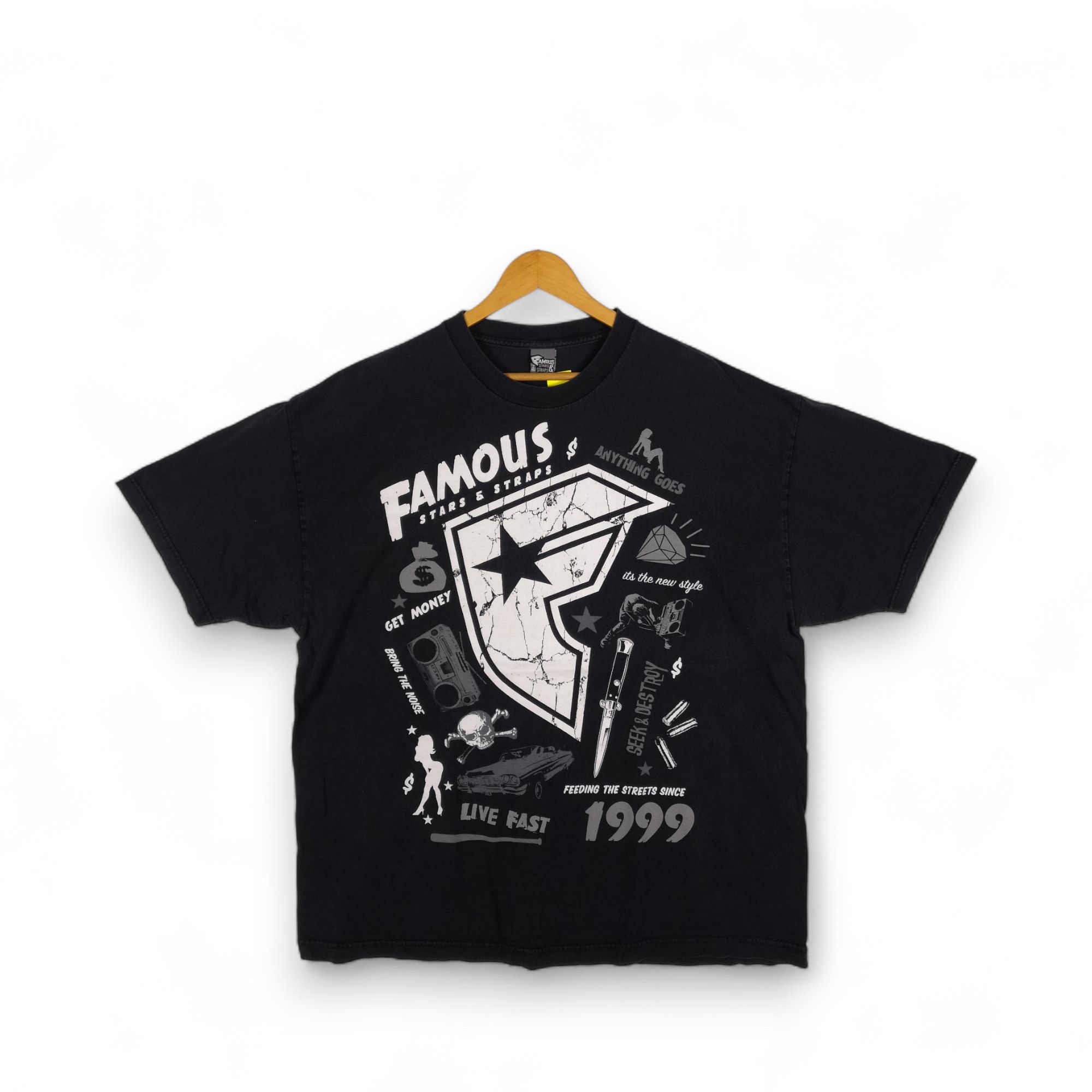 Y2K Famous Tshirt Stars Straps Hip Hop Rap Crewneck Tees