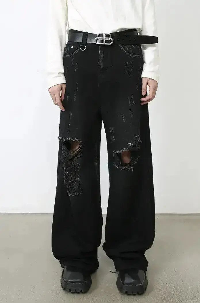 Japanese Brand Design Loose Hole Punk Baggy Style Jeans Pants y2k Size US 32 / EU 48 - 3 Thumbnail