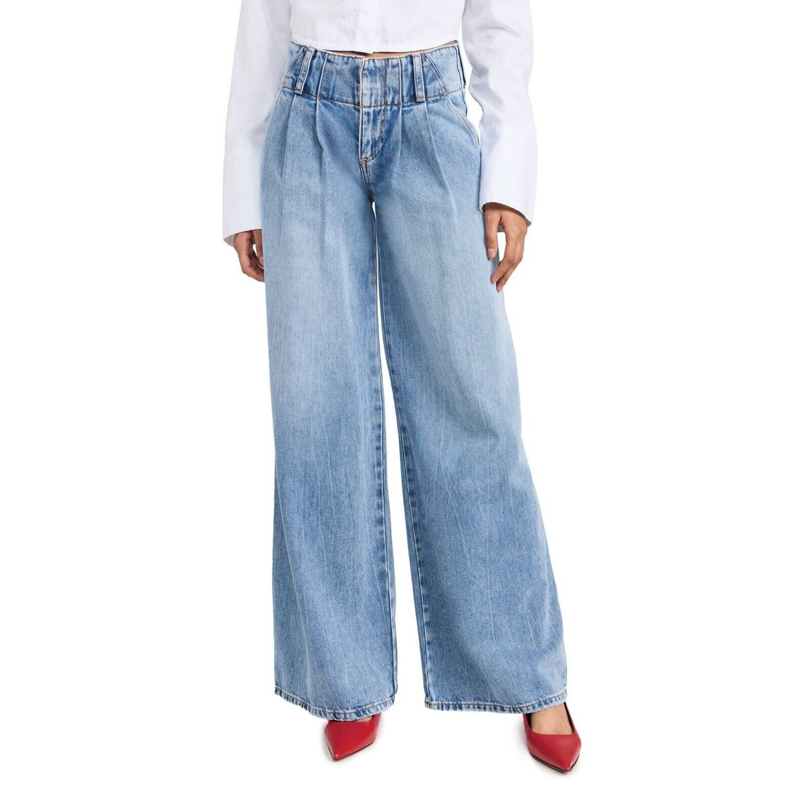 Alice + Olivia ALICE + OLIVIA ANDERS LOW RISE PLEATED WIDE JEAN PANT SZ 31 Size 31" - 6 Thumbnail
