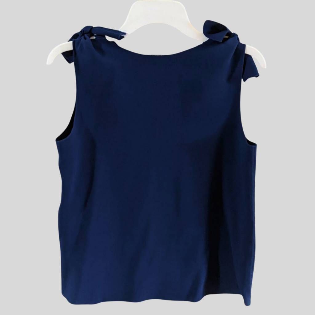 Chloe Chloé Navy Blue Sleeveless Blouse V-Neck Tie Shoulder Elegan Size XS / US 0-2 / IT 36-38 - 2 Thumbnail