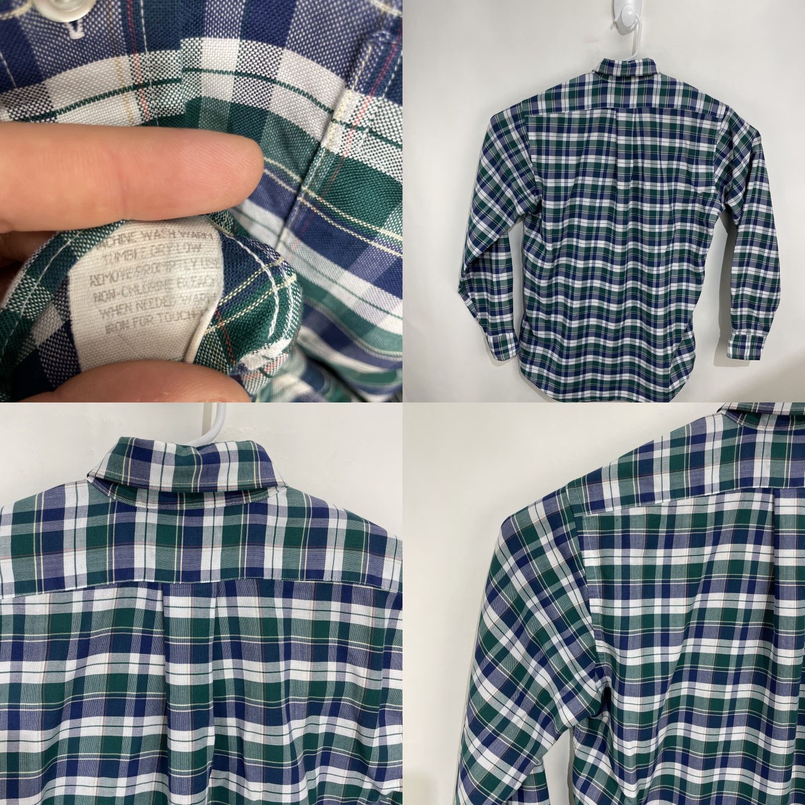 Vintage VINTAGE LL Bean 15 1/2 35 Green Blue Plaid Single Needle Tailored Shirt USA Size US L / EU 52-54 / 3 - 9 Thumbnail