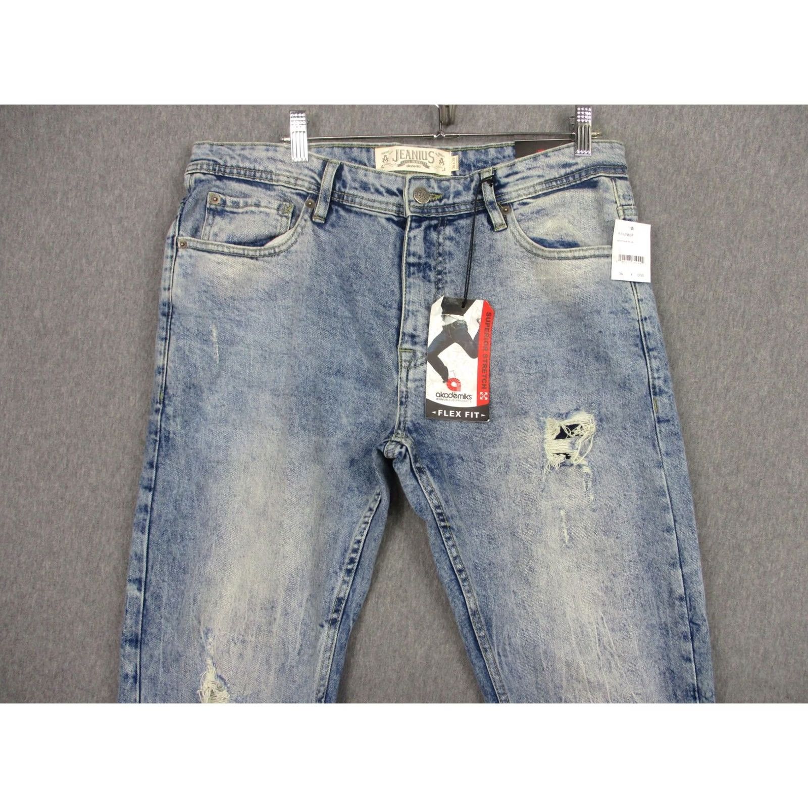 Akademiks Akademiks Jeans Mens 34x30 Blue Slim Tapered Flex Fit Distressed Denim Stretch Jeans Size US 34 / EU 50 - 2 Thumbnail