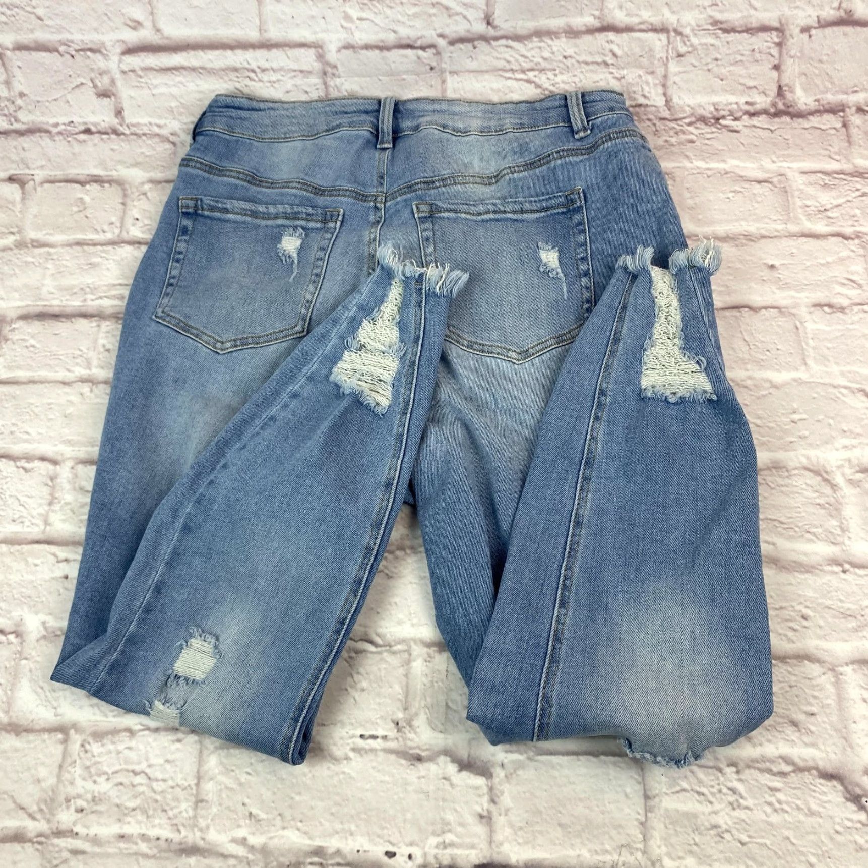 Denime Wax Jean Jeans Womens 18 Light Wash Distressed Ripped Stretch Denim Raw Hem Size 40" / US 18 - 4 Thumbnail