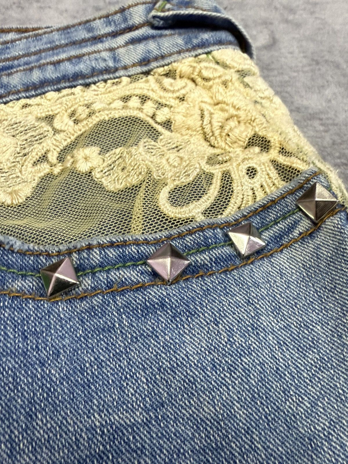 Japanese Brand × Vintage Embellished Butterfly Studded Rhinestone Flared Jeans Size 29" - 23 Thumbnail