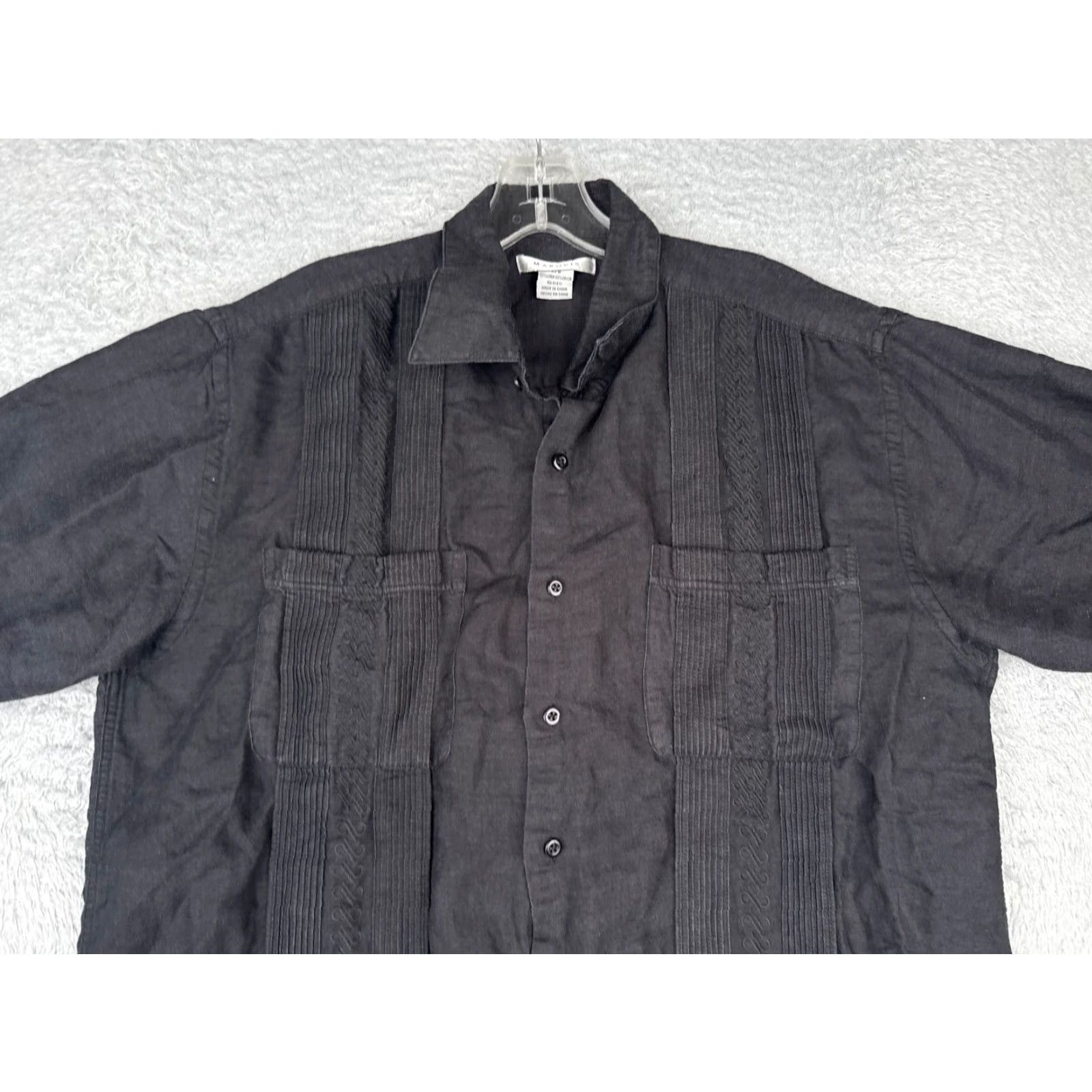 Vintage Marquis Shirt Men Large Black Linen Blend 4 Pocket Short Sleeve Button-Up Aloha Beach Hawaiian Vacation Resort Casual, Travel Mens Size US L / EU 52-54 / 3 - 4 Thumbnail