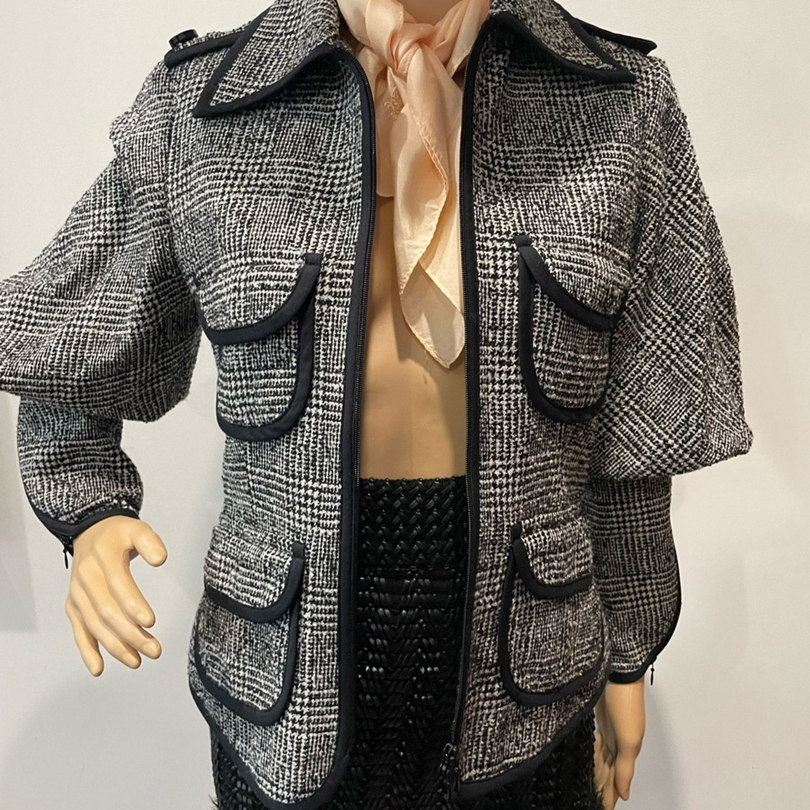 Anne Klein × Faconnable Anne Fontaine black & white tweed women’s jacket size 40 Size S / US 4 / IT 40 - 2 Thumbnail