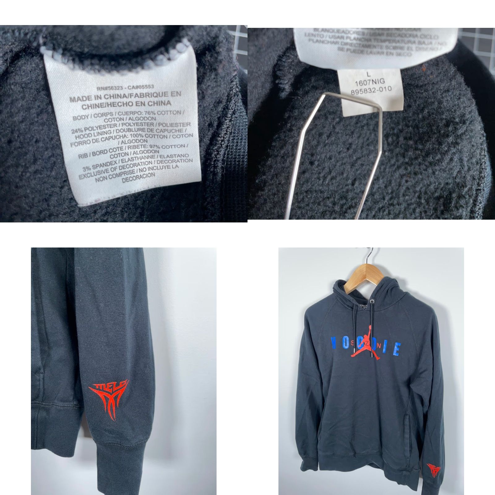 Jordan Brand Jordan Carmelo Anthony Hoodie Sweatshirt Adult Large Black Raglan Hooded Pullover Graphic Print Men’s Size US L / EU 52-54 / 3 - 8 Thumbnail