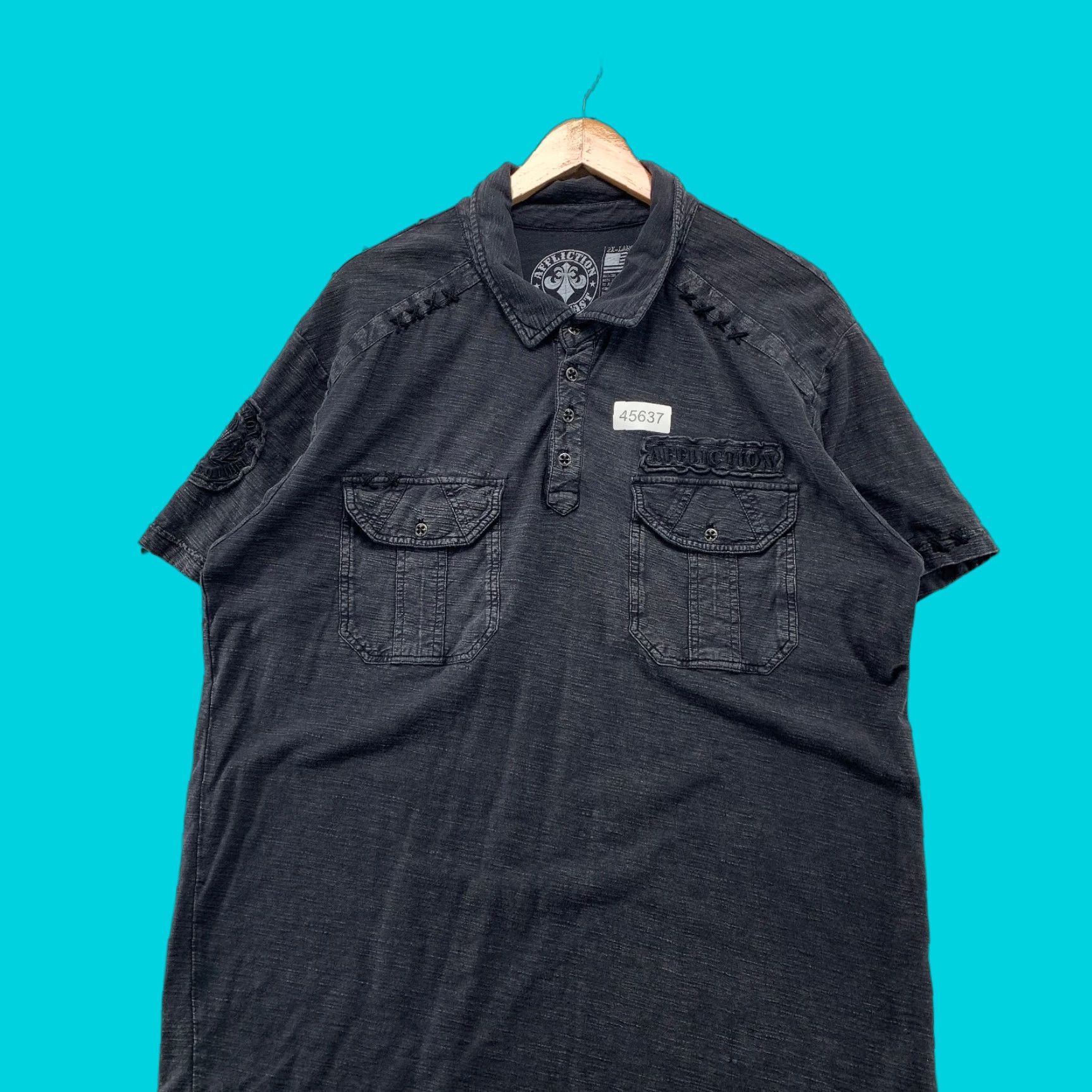 Affliction VINTAGE Affliction Shirt Mens 2XL Black Pocket Polo Y2K Distressed Gothic Punk Size US XXL / EU 58 / 5 - 1 Thumbnail