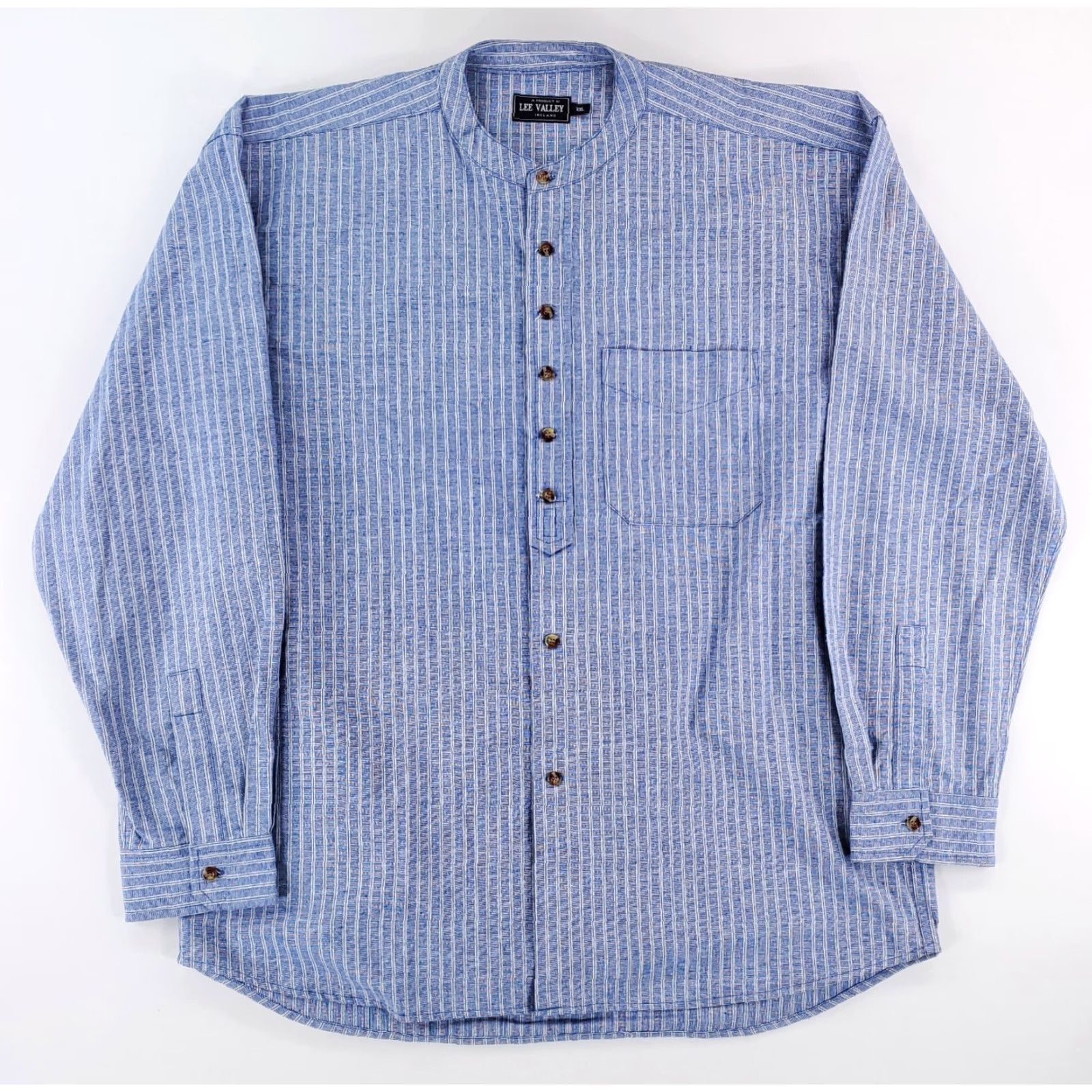 Lee Lee Valley Button Up Shirt Banded Collar Blue Striped Made Ireland Mens XXL Shirt Long Sleeve Men 2XL Size US XXL / EU 58 / 5 - 2 Thumbnail