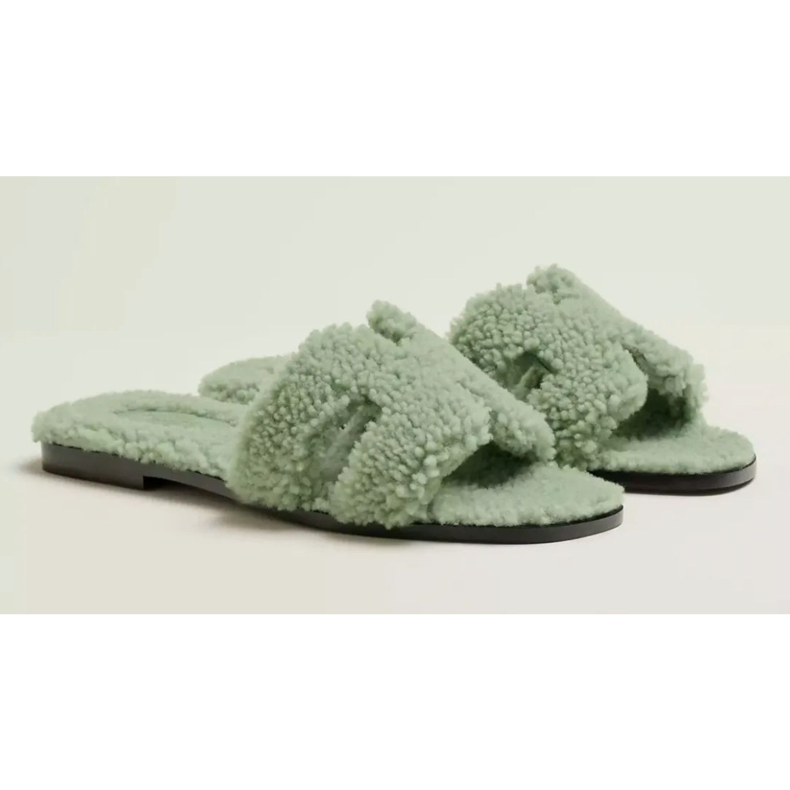 Hermes Hermes Oran Teddy Shearling Fur Green H Logo Slide Sandal Size US 9 / IT 39 - 2 Thumbnail