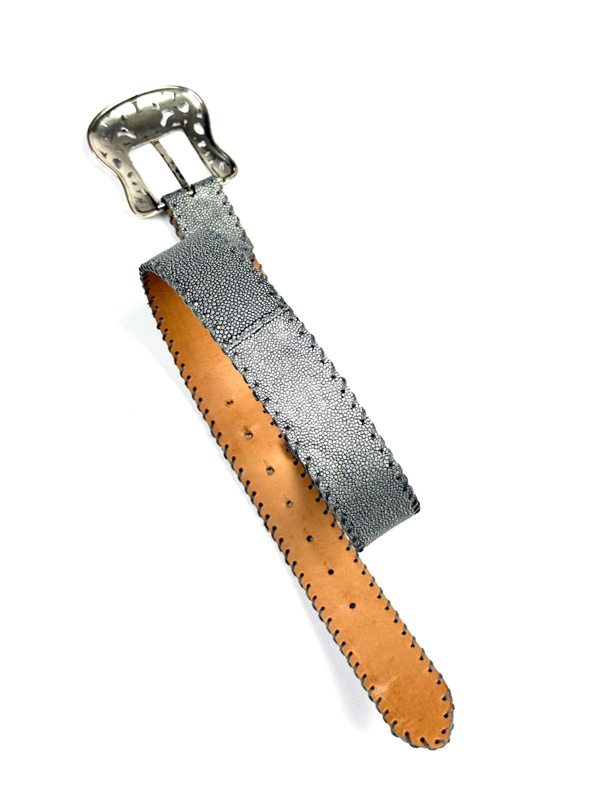 Genuine Leather Y2K Reptile’s House Stingray Leather Belt Italy McBling Size 30 - 3 Thumbnail