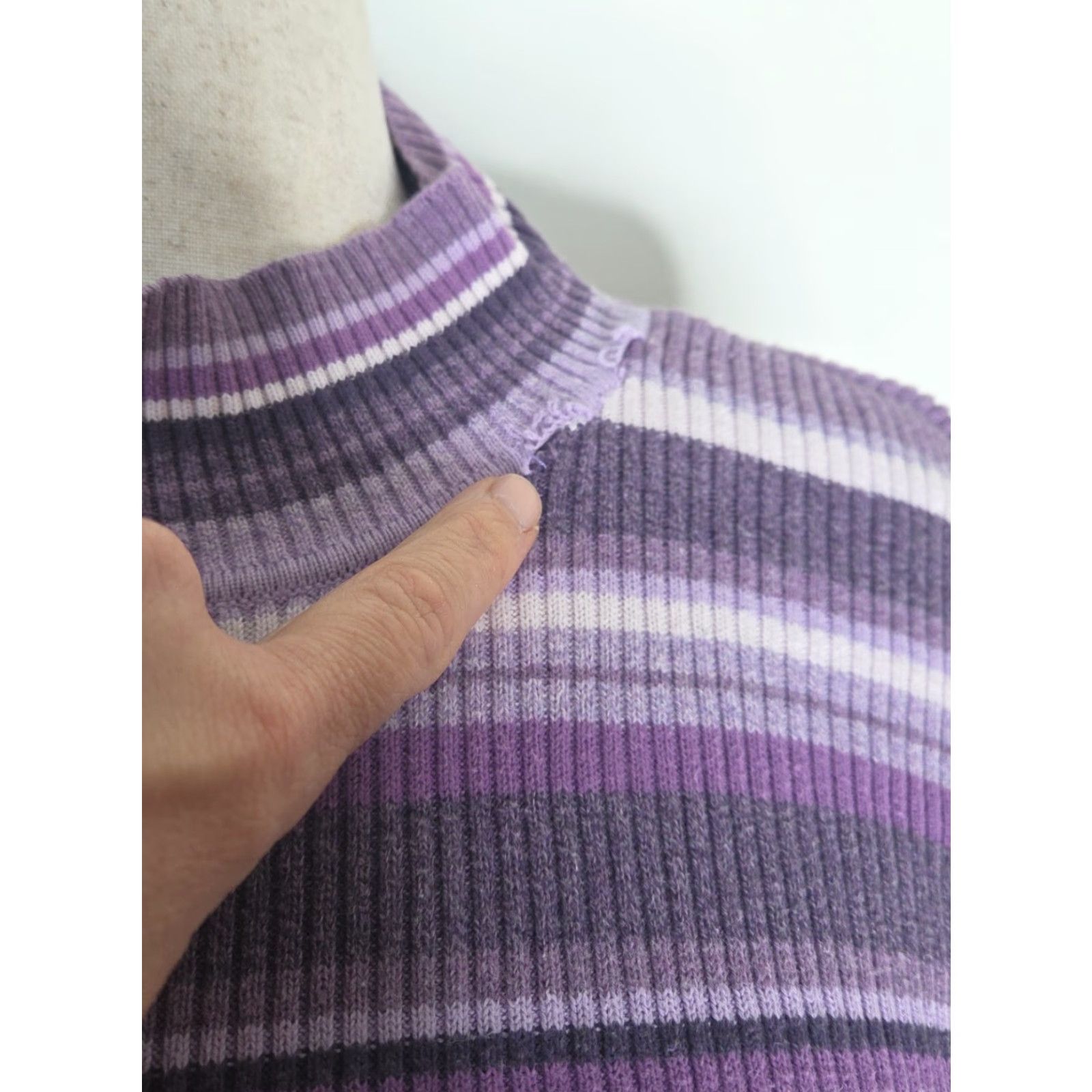 Vintage VINTAGE Purple Striped Sweater Mock Turtle Neck Womens 2X Pullover Knit Cotton Classic Preppy USA Size XXL / US 16-18 / IT 52-54 - 2 Thumbnail