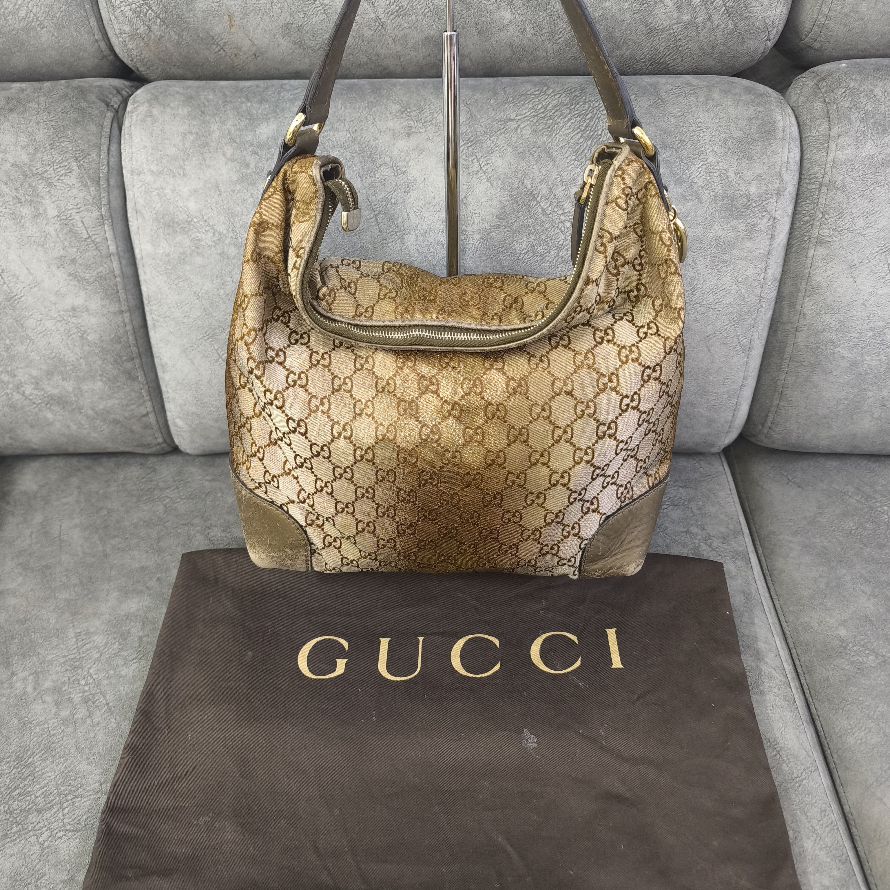 Gucci GUCCI Beige Metallic GG Canvas Heart-Bit Hobo Bag Size ONE SIZE - 4 Thumbnail