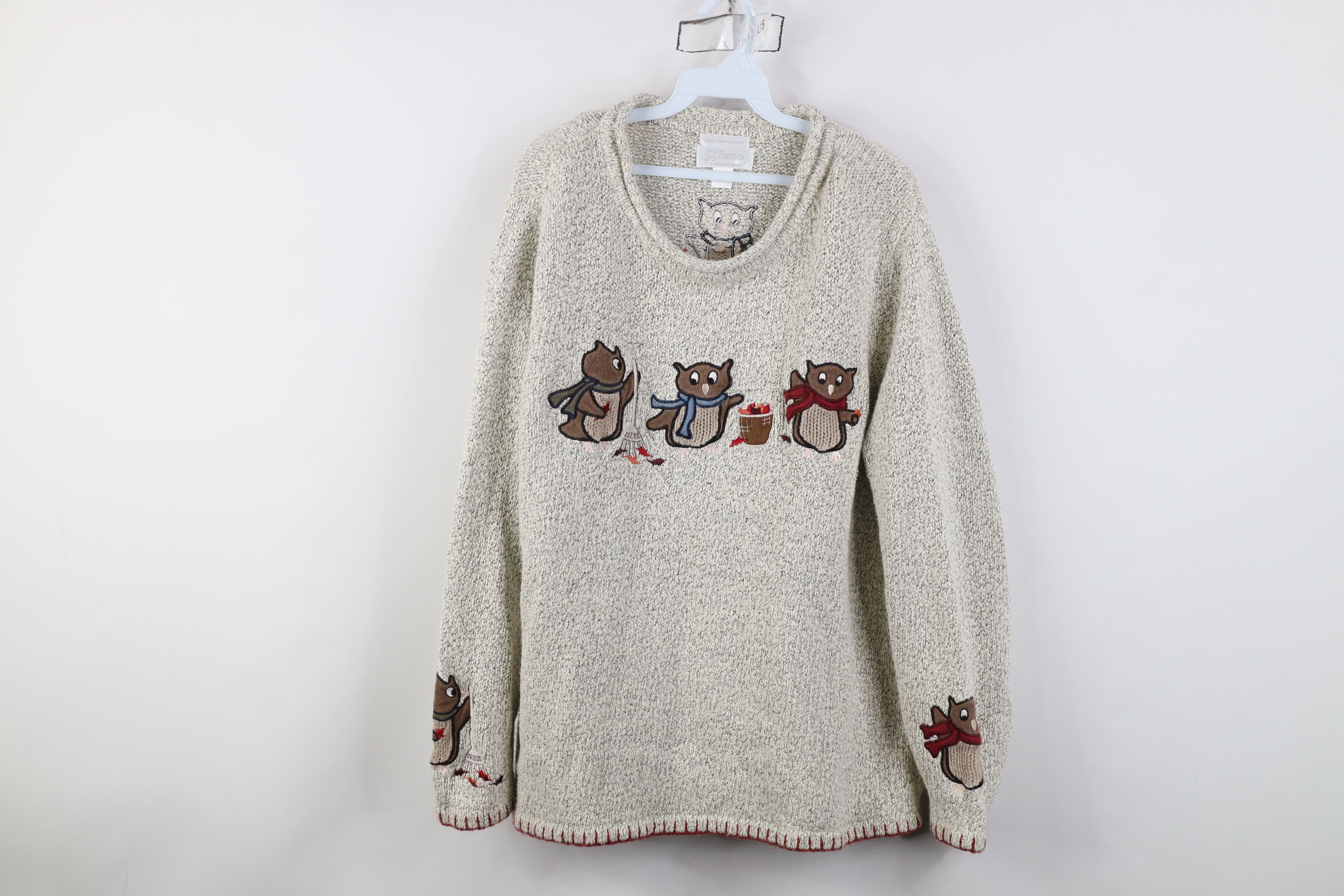 Vintage Vintage 90s Streetwear Marled Hand Embroidered Owl Sweater Size XXL / US 16-18 / IT 52-54 - 1 Thumbnail