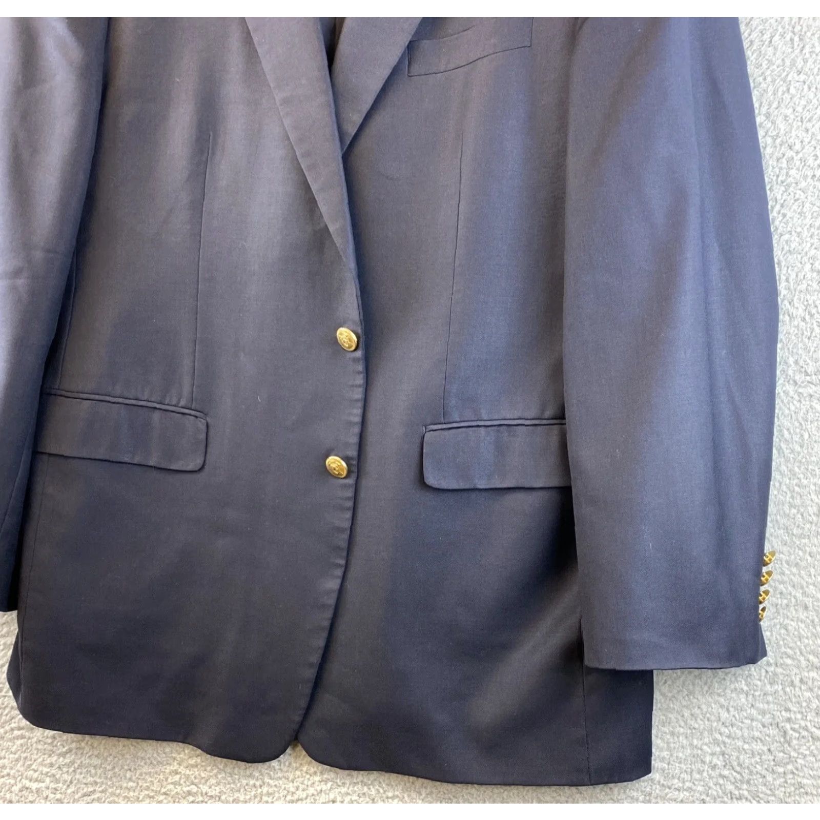 Ralph Lauren RALPH LAUREN Mens 46 L Suit Jacket Navy 100% Wool / 71-44 Two-Button Gold Single-Breasted Notch Lapel Long Coat/Cut Regular Fit Vintage No Size 46R - 4 Thumbnail