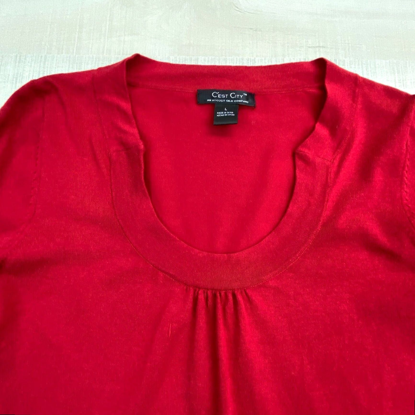 Vintage Cest City Womens Red Silk Blend Pullover Sweater Large 3/4 Sleeves Size L / US 10 / IT 46 - 2 Thumbnail