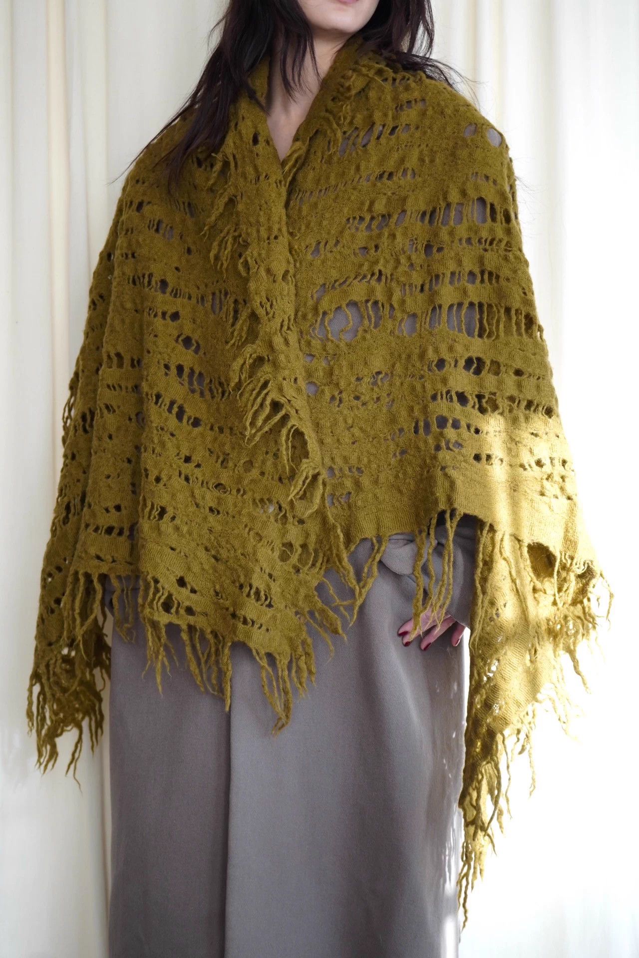 Y's Y's 2000s felted openwork wide wool scarf Size ONE SIZE - 9 Thumbnail