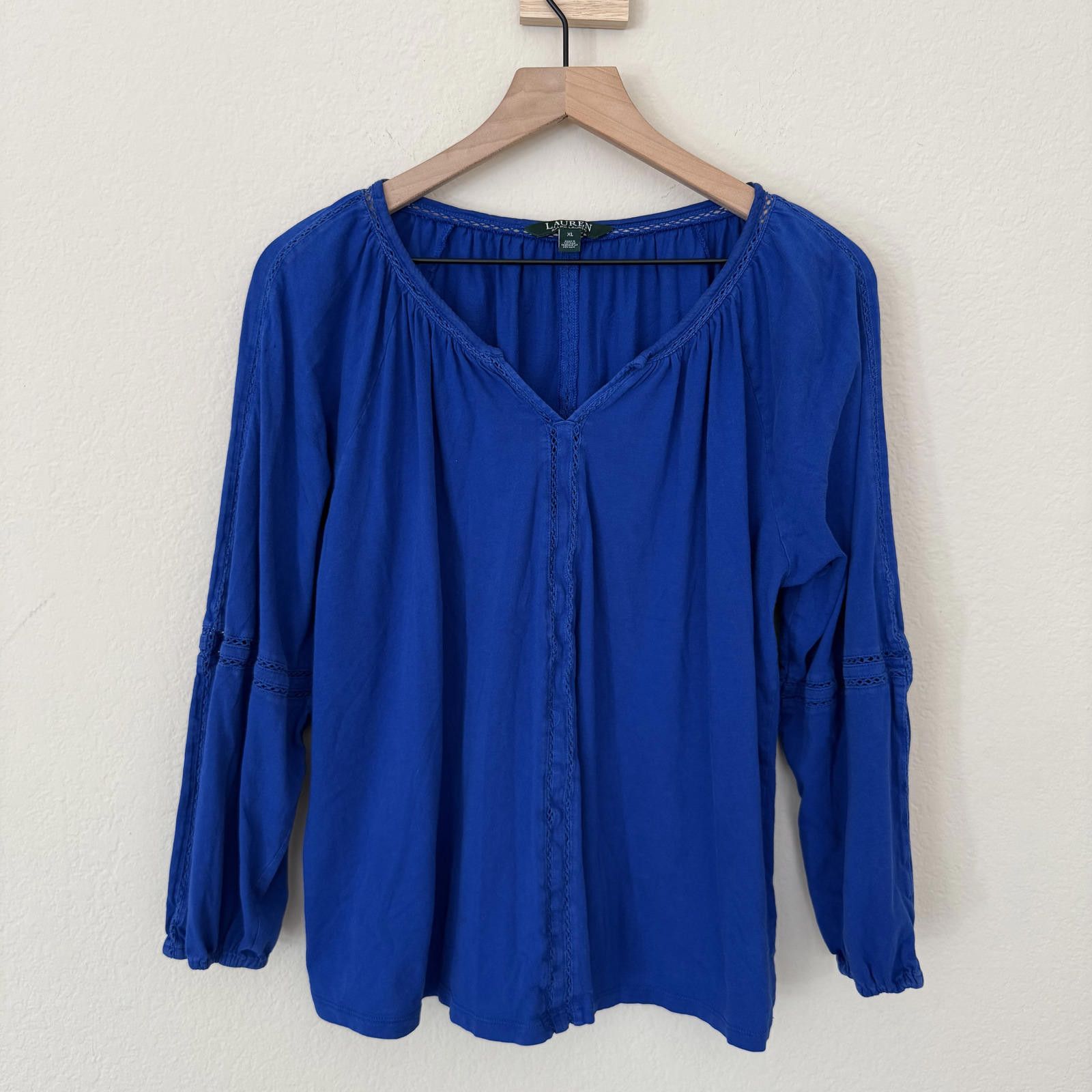 Polo Ralph Lauren Ralph Lauren Blouse Women's XL Blue 3/4 Sleeve V-Neck Size XL / US 12-14 / IT 48-50 - 1 Thumbnail