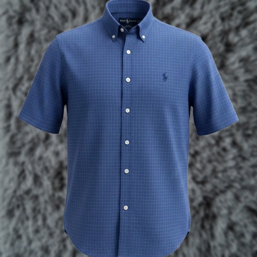 Polo Ralph Lauren Polo Ralph Lauren Blake Mens XL Blue White Micro Check S/S Cotton Shirt Size US XL / EU 56 / 4 - 1 Thumbnail