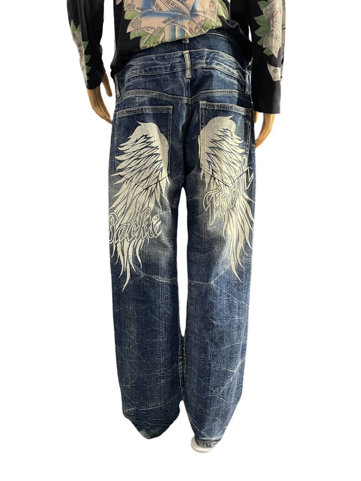 Hysteric Glamour × Japanese Brand 🪽 BackForth Japan Goth Wing Double Waist Loose Jeans Size US 32 / EU 48 - 5 Thumbnail