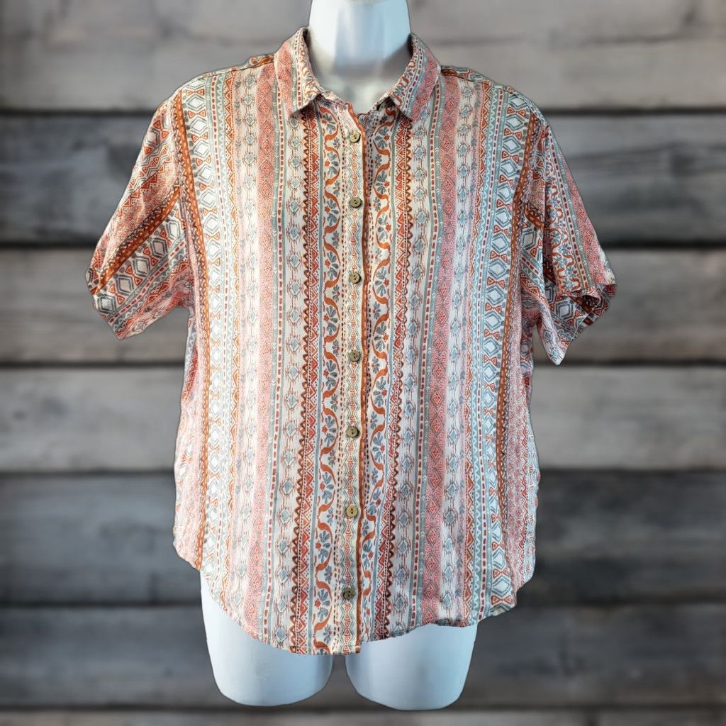 Rachel Zoe Rachel Zoe Button-Front Shirt Womens Sz Small Pink Linen Short Sleeve Size S / US 4 / IT 40 - 1 Thumbnail