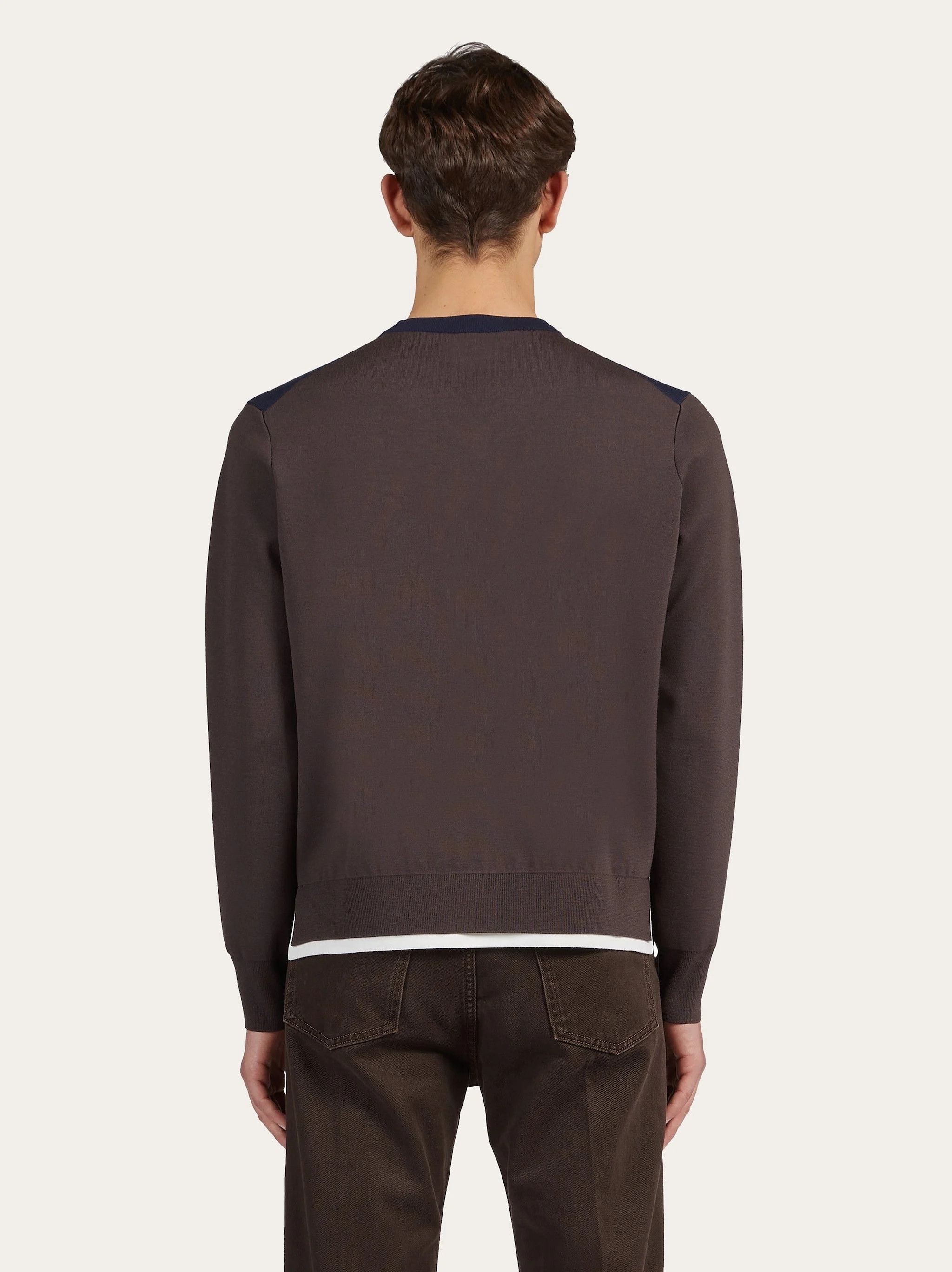 Salvatore Ferragamo o1s1rm0924 Tone V-neck Sweater in Blue/Brown Size US S / EU 44-46 / 1 - 3 Thumbnail