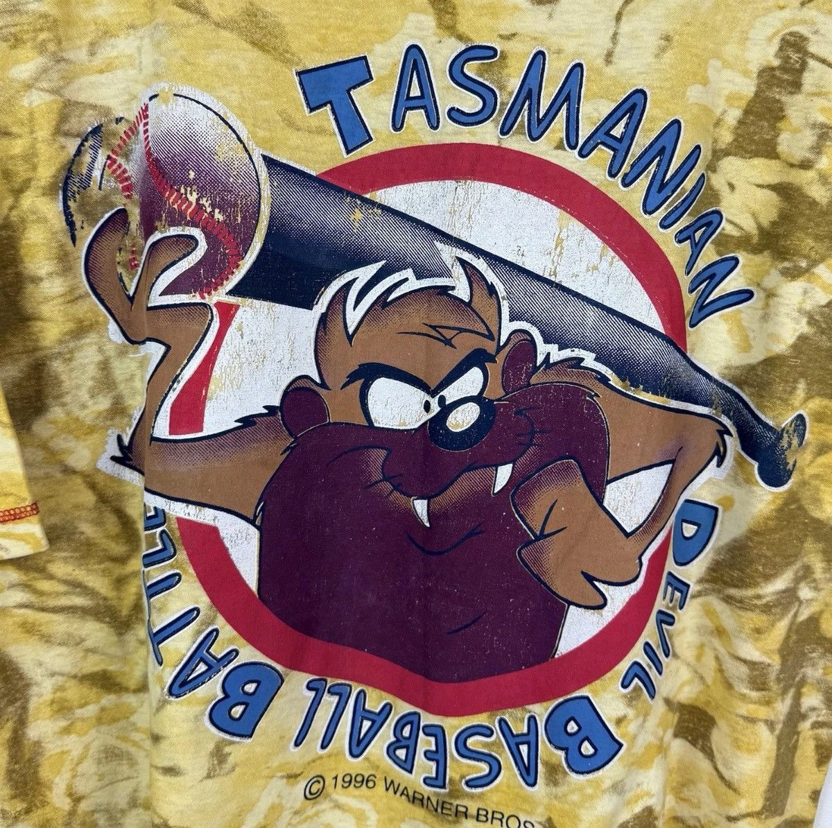 Warner Bros Vintage 1996 Tasmanian Devil Baseball Battle T-Shirt Men S-M Size US S / EU 44-46 / 1 - 9 Thumbnail