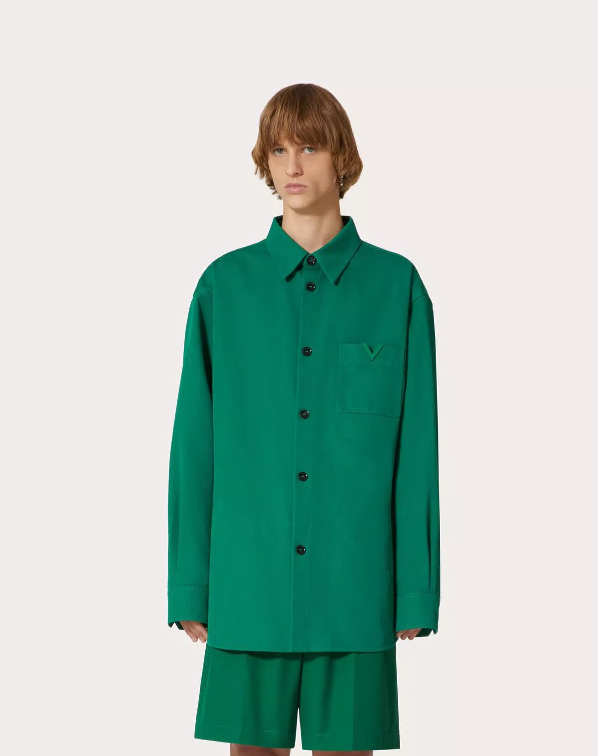 Valentino oc11z0725 Stretch Cotton Canvas Shirt in Green Size US L / EU 52-54 / 3 - 4 Thumbnail
