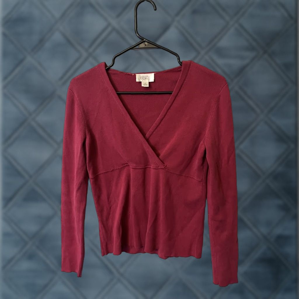 Loft Loft Shirt Women S Maroon Long Sleeve V-Neck Bohemian Knit Womens Size S / US 4 / IT 40 - 1 Thumbnail