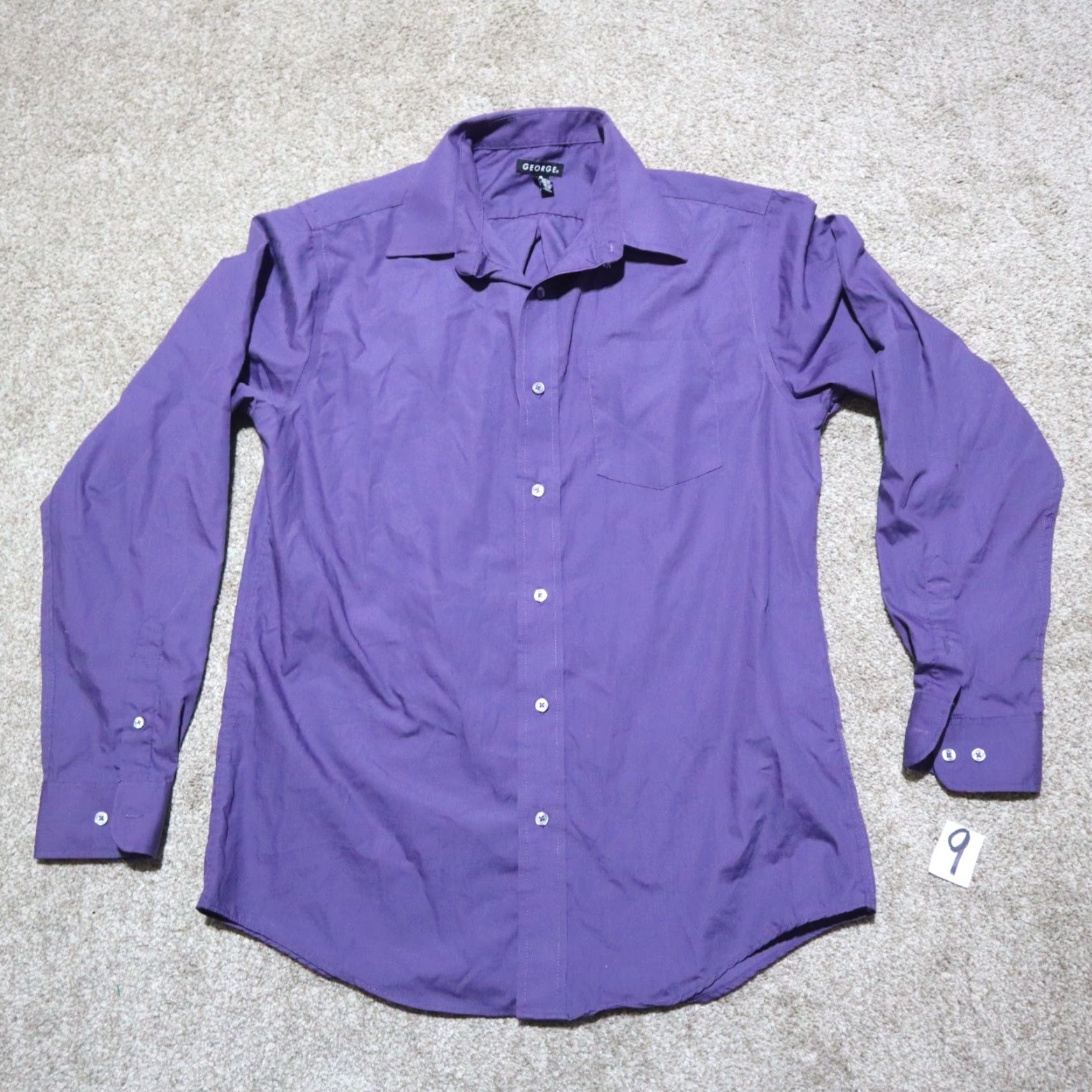 George George Button-Up Shirt Men's Size M Long Sleeve Casual Purple Cotton Size US M / EU 48-50 / 2 - 2 Thumbnail