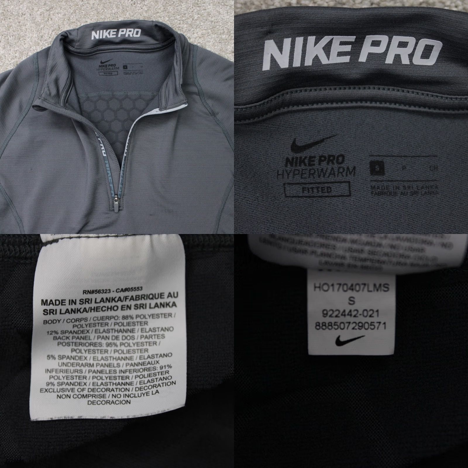 Nike Nike Pro Sweatshirt Mens Small Gray Hyperwarm 1/4 Zip Mock Neck L/S Pullover Size US S / EU 44-46 / 1 - 8 Thumbnail