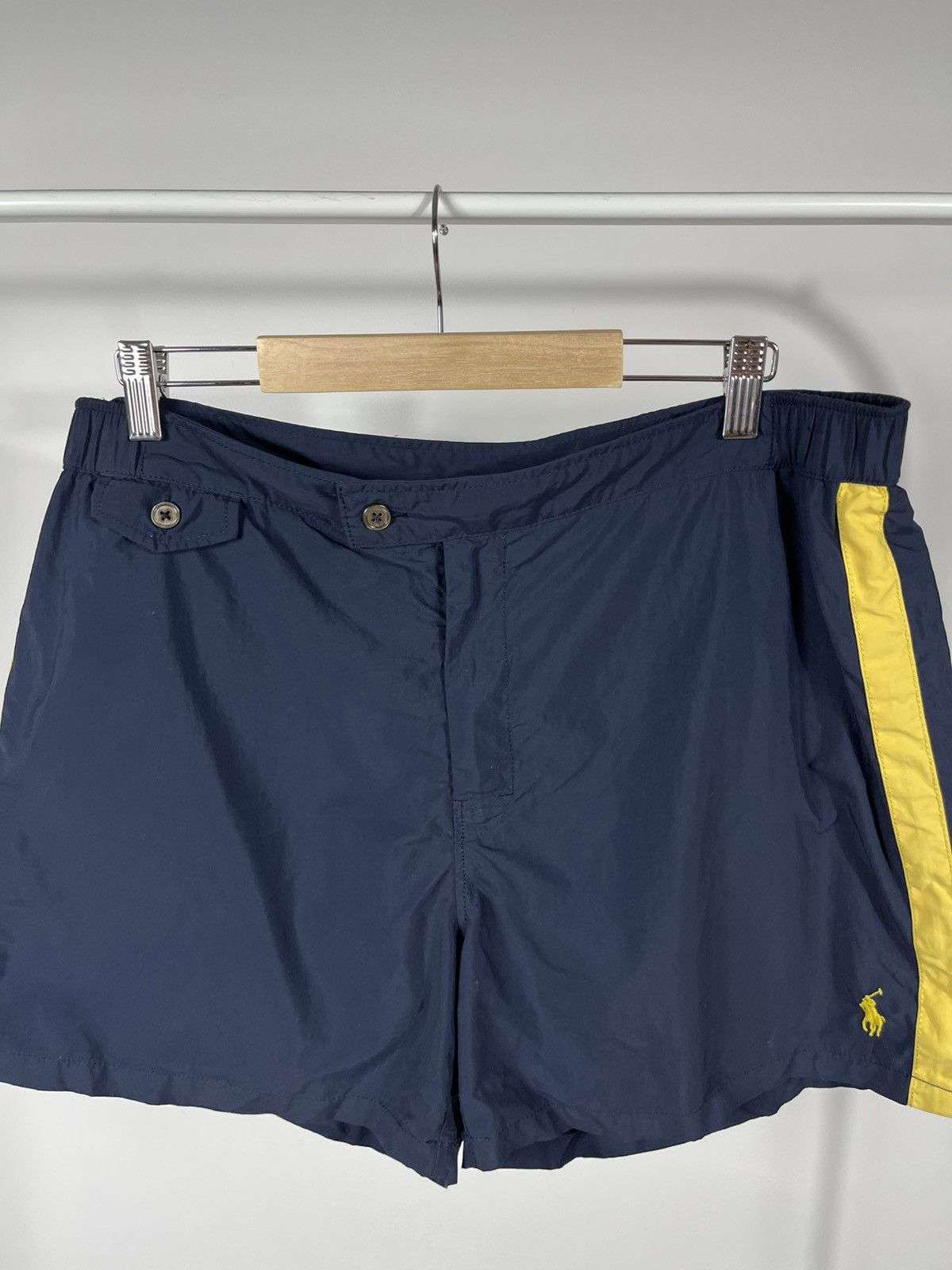 Polo Ralph Lauren Polo Ralph Lauren Navy Swim Trunks Yellow Stripe Size 34 Size US 34 / EU 50 - 2 Thumbnail