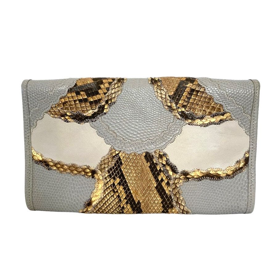 Vintage Carlos Falchi Vintage Snakeskin Gray Leather Clutch Handbag Size ONE SIZE - 4 Thumbnail
