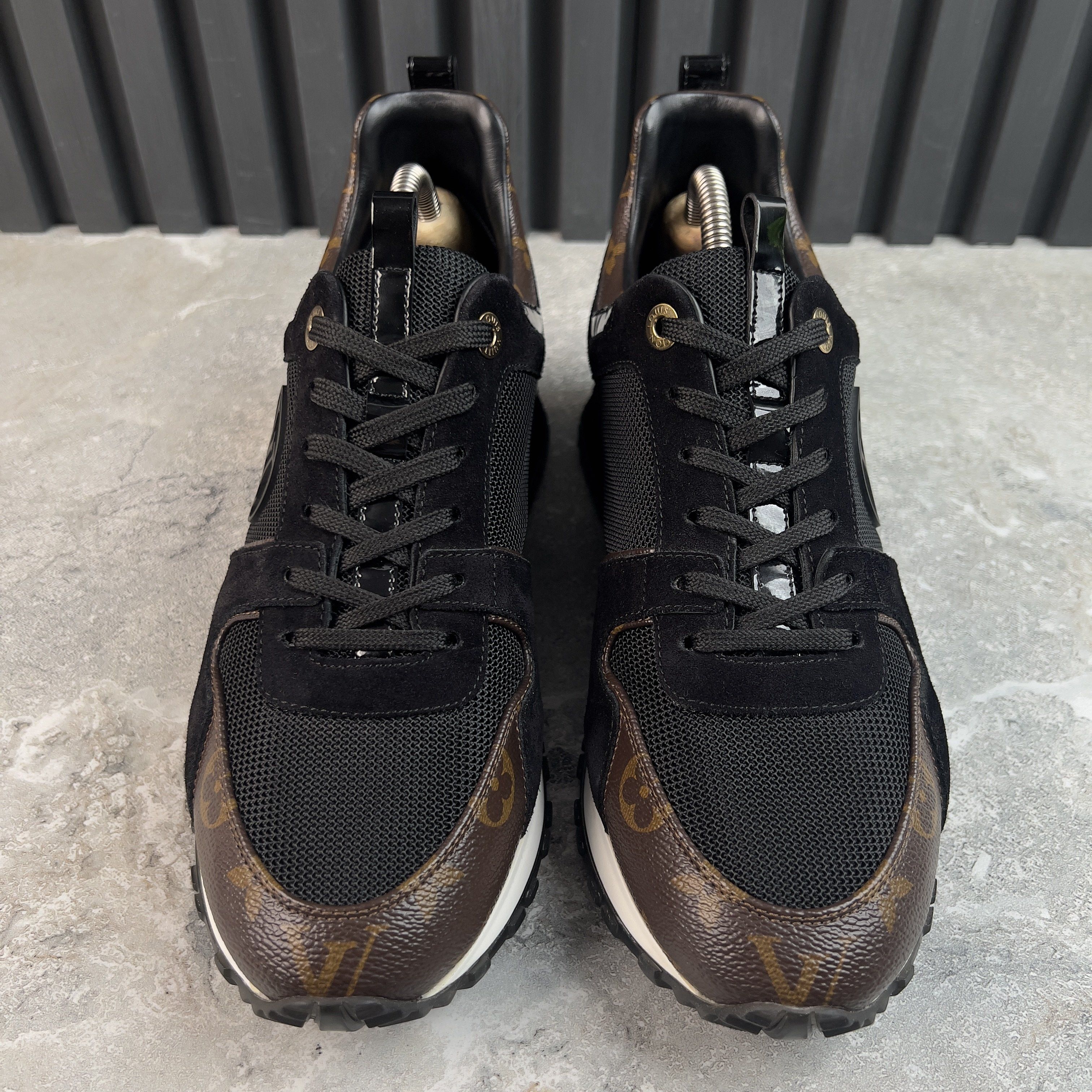 Louis Vuitton Run Away Logo Sneakers Monogram Canvas Black Mesh Suede Size US 7 / EU 40 - 2 Thumbnail