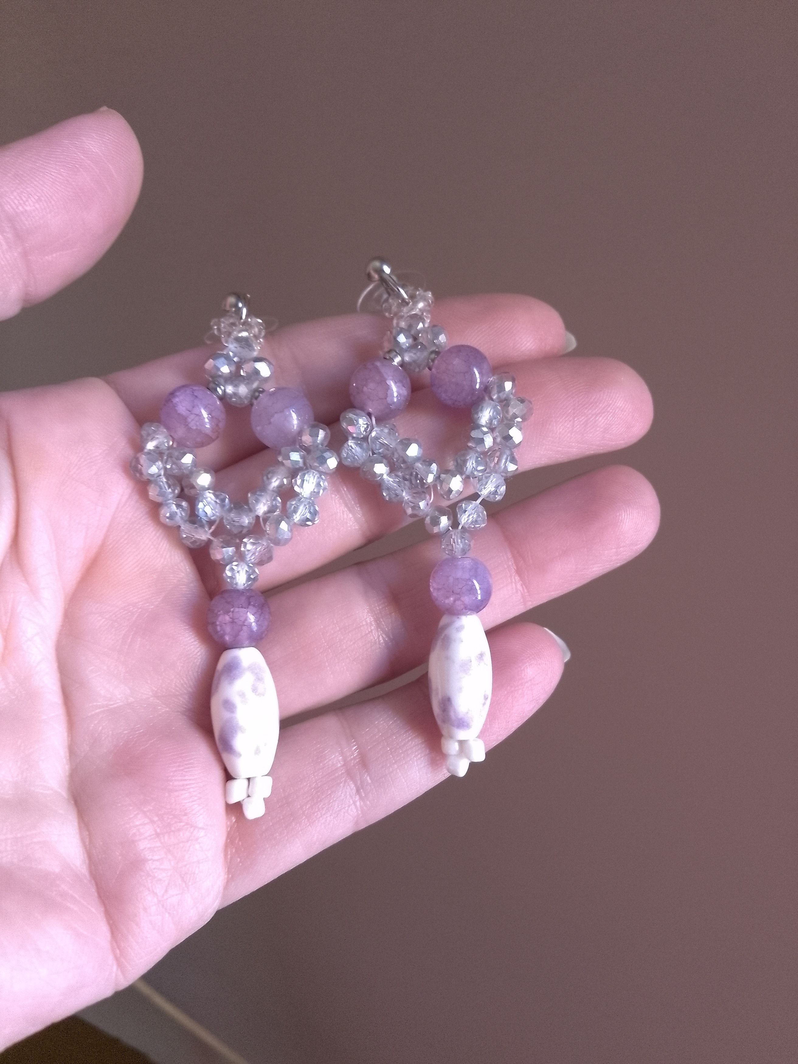Handmade Gemstones earrings Lepidolite Rose/Pink Long Ceramics Size ONE SIZE - 2 Thumbnail