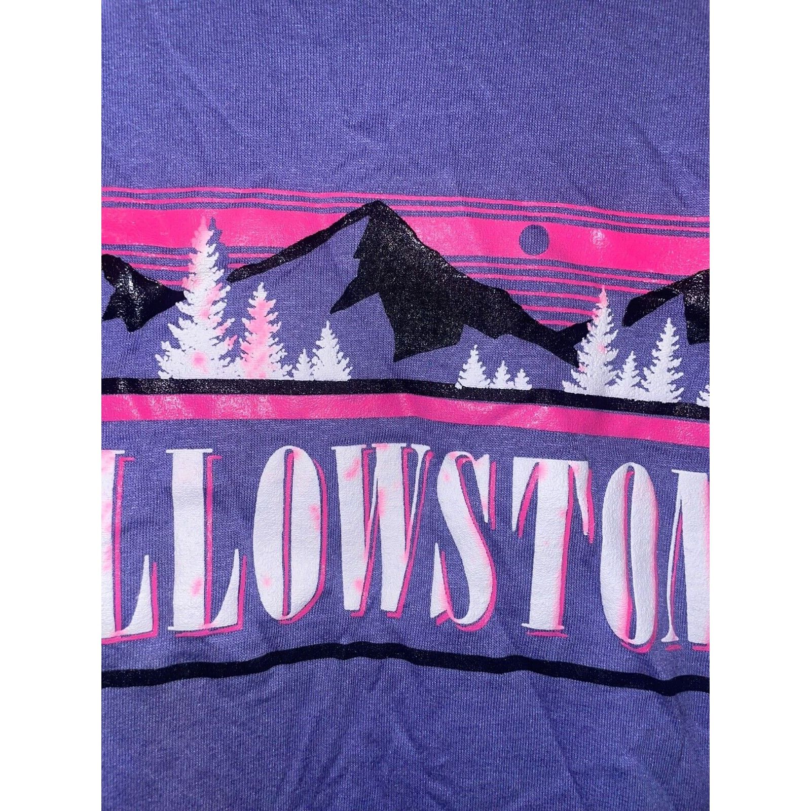 Jerzees 1989 Vintage Yellowstone Mountain Graphic Purple Shirt 80s Size M / US 6-8 / IT 42-44 - 4 Thumbnail